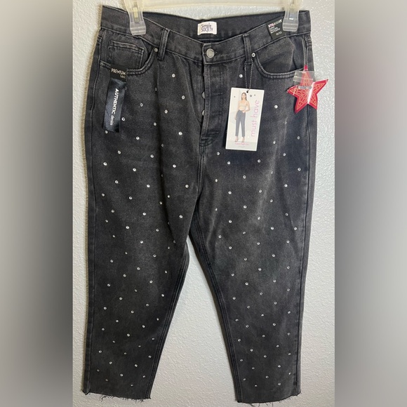 Simple Society Straight Super High Rise Button Fly size 15/32 Black studded - Picture 1 of 6